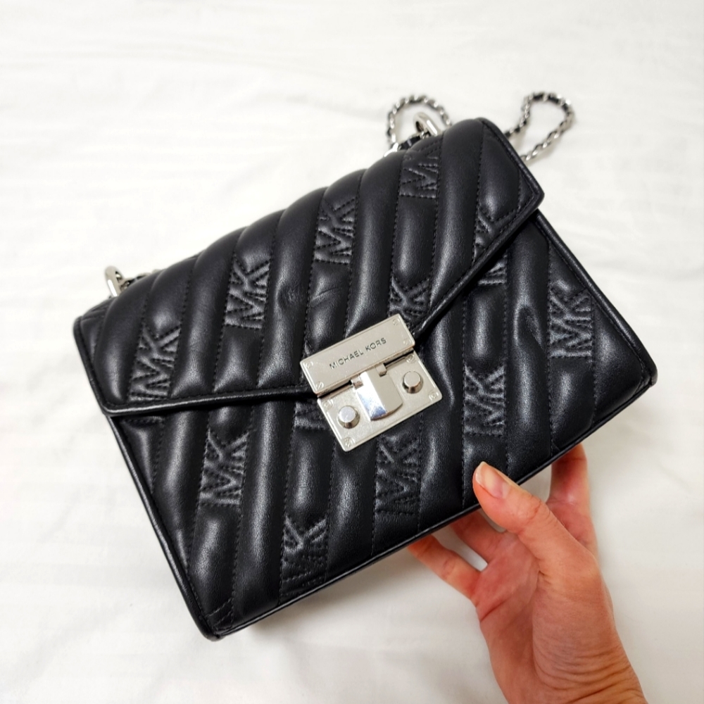 Michael Kors Black Leather Quilted Crossbody Bag
